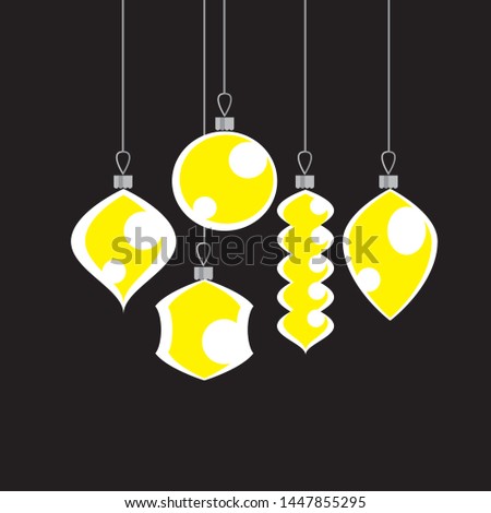 Concept Xmas balls decor in black and yellow contrast with middle-age vibes. Geometric laconic elegant vector design element for Christmas and new year card, invitation, header, poster. 