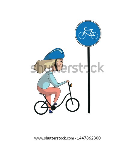 Girl riding a bike. Vector illustration on white background.