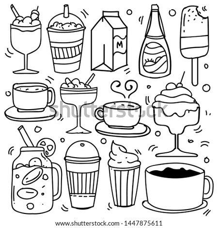 Hand drawn of beverages in doodle style isolated on white background, Vector hand drawn set beverages theme. Vector illustration