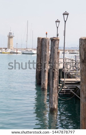 DESENZANO ITALY: The old port in Desenzano di Garda Garda lake Lombardy Italy on April 28, 2018