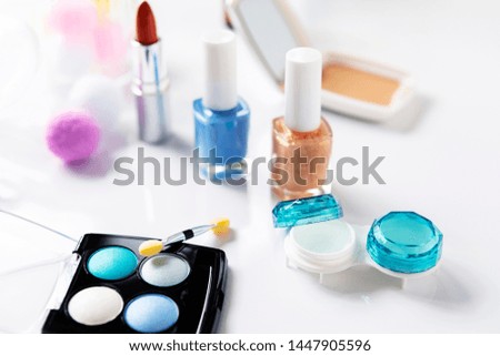 Cosmetics on a white desk