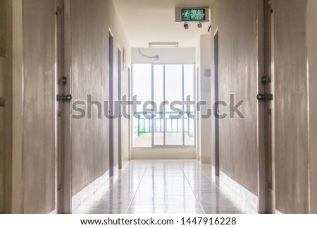 Residential buildings with fire exit signs