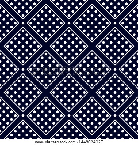 Navy blue and white. square stripes seamless polka dot pattern. vector modern design illustration