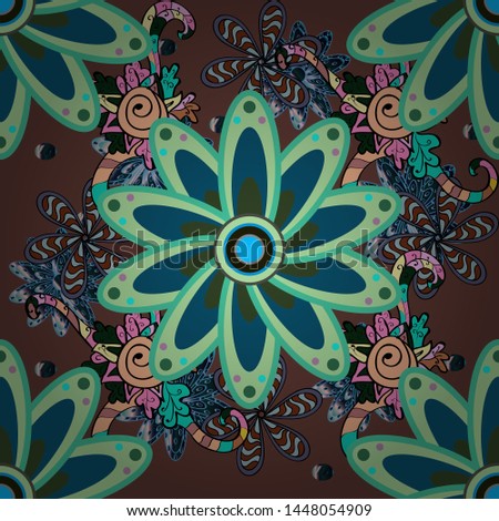 Flowers on blue, brown and green colors. Vector illustration. Seamless flower pattern can be used for wallpaper.