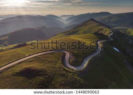 Aerial view of Transalpina mountain road, Romania Royalty-Free Stock Photo #1448090063