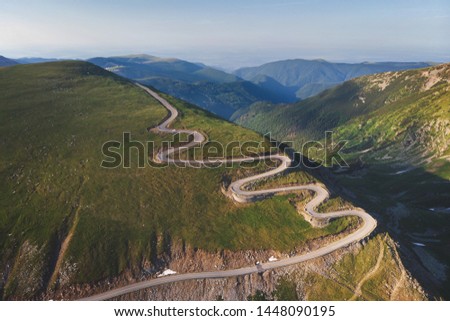 Aerial view of Transalpina mountain road, Romania Royalty-Free Stock Photo #1448090195