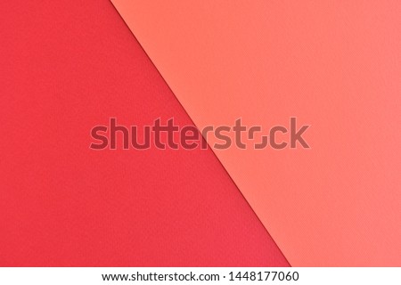 Two tone paper background with red and orange color. Blank colorful backdrop with empty space for image or text. Mockup concept. Neon empty paper background. Clean orange and red wallpaper  Royalty-Free Stock Photo #1448177060