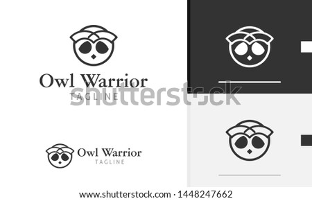 Owl warrior logo design, owl face icon, warrior icon, flat man head design, owl design concept