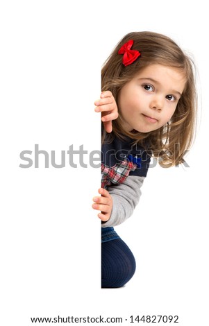 Young girl posing with a white board