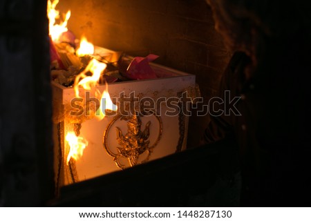 Thai funeral ceremony in temple  Royalty-Free Stock Photo #1448287130