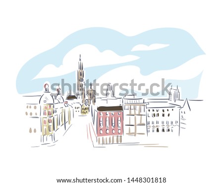 Antwerp Belgium Europe vector sketch city illustration line art