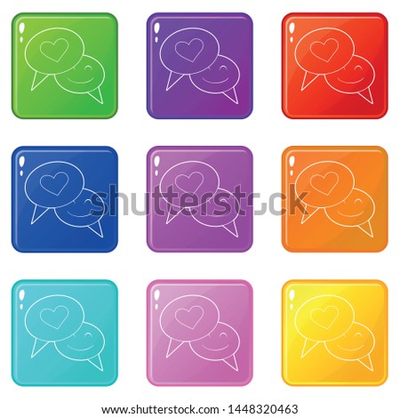 Speech bubble heart icons set 9 color collection isolated on white for any design