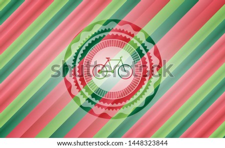 bike icon inside christmas colors style badge.