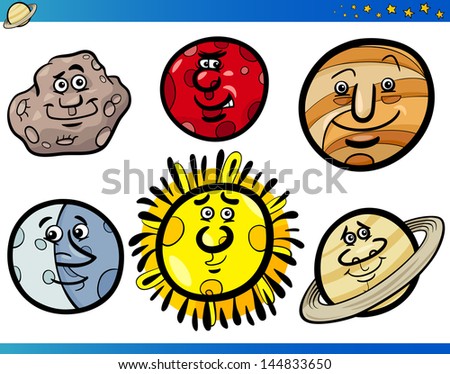 Cartoon Vector Illustration of Funny Orbs and Planets from Solar System Space Comic Mascot Character