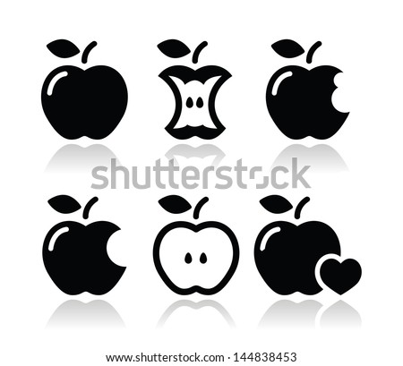 Apple, apple core, bitten, half vector icons Royalty-Free Stock Photo #144838453