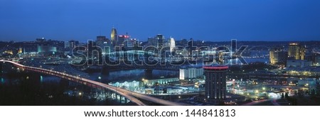 Cincinnati skyline and city lights, Ohio and Ohio River as seen from Covington, KY