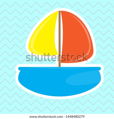 Isolated cute sailboat toy over a textured background - Vector