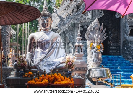 Big Silver Buddha Statue in Thai style at Wat Si Suphan in Chiang Mai, Thailand.
