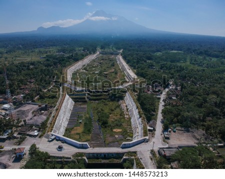 Aerial Drone photo view Mount Merapi is on alert status before the 2020 eruption