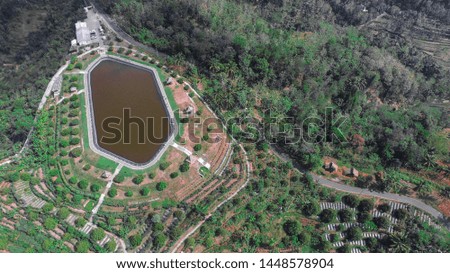 Aerial drone photo irrigation water reservoir - image