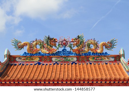 Image of  Chiness Dragons on the roof.