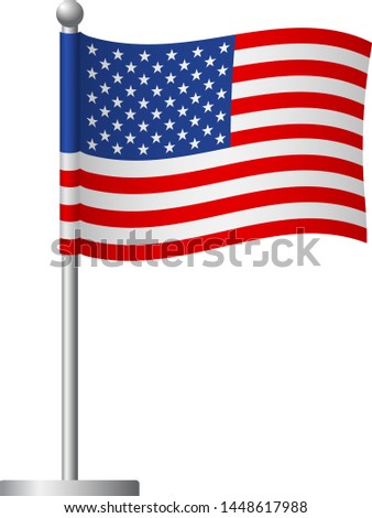 United States of America flag on pole. Metal flagpole. National flag of United States of America vector illustration
