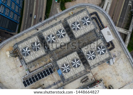Top down view of Hong Kong roof top building 