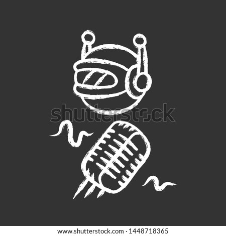 Voice robot chalk icon. Voice recognition, search technology. Verbal computing service. Software program. Artificial intelligence. Virtual assistant. Isolated vector chalkboard illustration