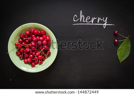  cherry in a plate on a black background