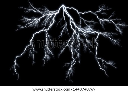 Lightning and thunder bolt isolated on black background, The concept of the intensity of weather, rainstorm.