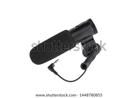 Microphone for digital camera on white background.Selective focus.