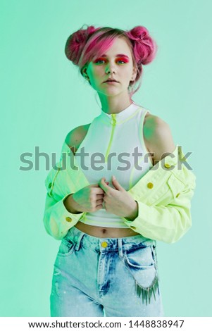 woman with pink hair fashion style beauty