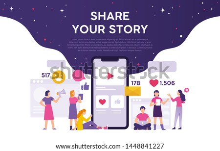 men and women try to create content and share it through social media, video content to get feedback. the concept of people shares their stories with the world of social media Royalty-Free Stock Photo #1448841227