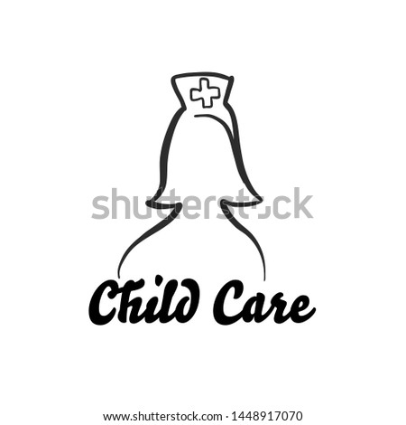 Child care icon with nurse. Hand-drawn logo symbol for t-shirt prints and online marketing.