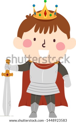 Illustration of a Kid Boy Wearing an Armored King Costume and Holding a Sword Ready for War