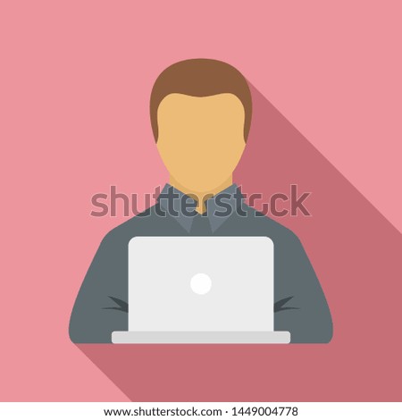 Manager works on laptop icon. Flat illustration of manager works on laptop icon for web design