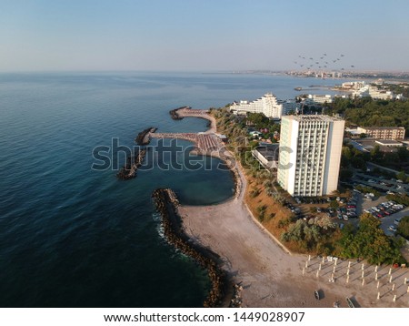 picture taken from a height at a hotel complex on the Black Sea coast in Romania.