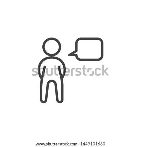 Man with speech bubble line icon. linear style sign for mobile concept and web design. Person speak outline vector icon. Conversation symbol, logo illustration. Vector graphics