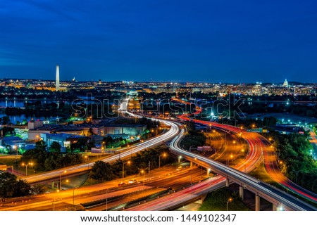Sunset over Washington D.C. from Arlington Virginia rooftop