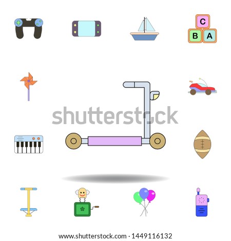 cartoon ride scooter toy colored icon. set of children toys illustration icons. signs, symbols can be used for web, logo, mobile app, UI, UX