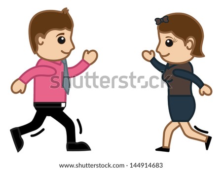 Cartoon Couple Running for Each Other Vector Illustration