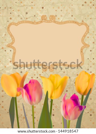 Old paper background with beautiful tulips with polka dot. And also includes EPS 10 vector