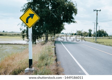 Curve road and right turn sign ahead on country road, Traffic Signs, Curve signs, 