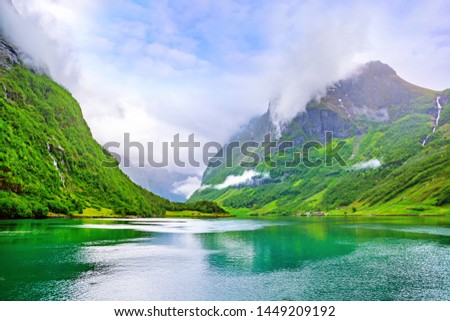 Norway is an amazing nature. Landscape Naeroyfjord fjord and mountains. Beautiful scenery of Scandinavian natural attractions.
Artistic concept of picture  - the world of beauty and a sense of freedom