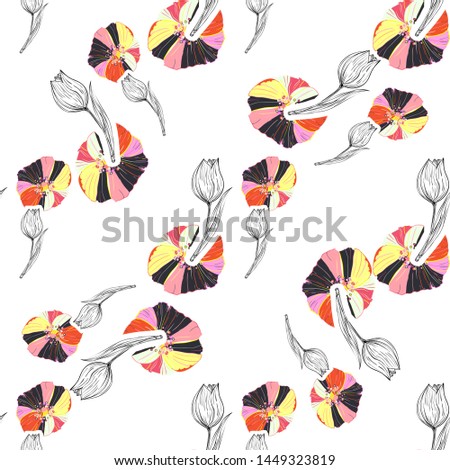 trendy cut paper craft collage pattern design with flowers tulip and poppies