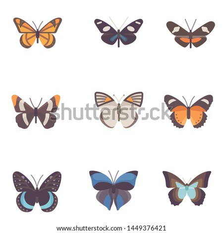 Set of butterflies. Glowworms, fireflies and butterflies icons isolated on white background. Hand drawn elements, Vector illustration.