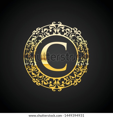 Golden luxury letter C ornament logo design vector