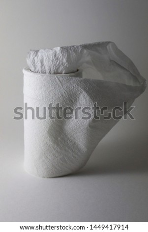 Toilet paper roll, white background, blurred