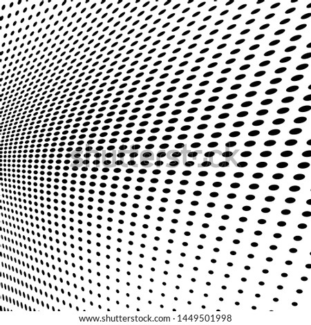 Abstract halftone texture monochrome vector chaotic wave dots on white background