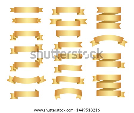 Flat ribbons banners flat isolated on white background, Illustration set of gold tape.